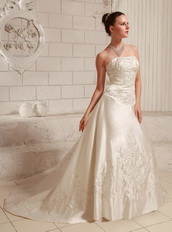 Satin Embroidery Over Bodice A-line Wedding Dress With Court Train Low Price