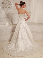 Satin Embroidery Over Bodice A-line Wedding Dress With Court Train Low Price