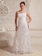 Luxurious Straps Column Lace and Satin Wedding Dresses Wholesale Low Price