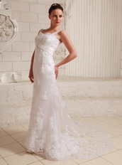 Luxurious Straps Column Lace and Satin Wedding Dresses Wholesale Low Price