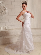 Luxurious Straps Column Lace and Satin Wedding Dresses Wholesale Low Price