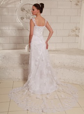 Luxurious Straps Column Lace and Satin Wedding Dresses Wholesale Low Price