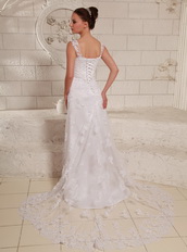 Luxurious Straps Column Lace and Satin Wedding Dresses Wholesale Low Price