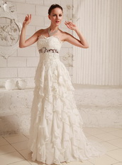 Pretty A-line Wedding Dress With Lace and Chiffon Ruffled Skirt Low Price