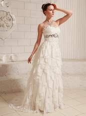 Pretty A-line Wedding Dress With Lace and Chiffon Ruffled Skirt Low Price