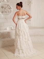 Pretty A-line Wedding Dress With Lace and Chiffon Ruffled Skirt Low Price