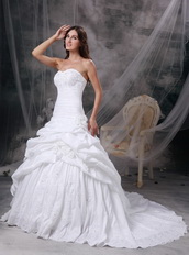 White Taffeta Custom Make Puffy Wedding Dress Western Low Price