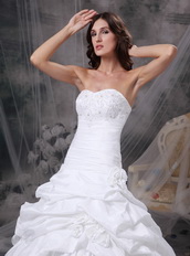 White Taffeta Custom Make Puffy Wedding Dress Western Low Price