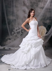 White Taffeta Custom Make Puffy Wedding Dress Western Low Price