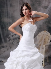 White Taffeta Custom Make Puffy Wedding Dress Western Low Price