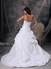 White Taffeta Custom Make Puffy Wedding Dress Western Low Price
