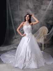 Ivory Halter Embroidery Wedding Dress With Detachable Train Low Price