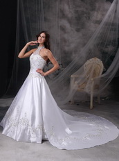 Ivory Halter Embroidery Wedding Dress With Detachable Train Low Price