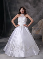 Ivory Halter Embroidery Wedding Dress With Detachable Train Low Price