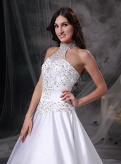 Ivory Halter Embroidery Wedding Dress With Detachable Train Low Price