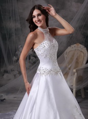 Ivory Halter Embroidery Wedding Dress With Detachable Train Low Price