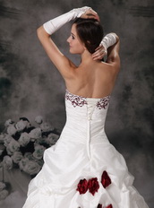 White Sweetheart Bridal Wedding Dress With Wine Red Embroidery Low Price