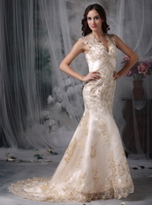 Mermaid Bridal Dress With Champagne Appliques Details Low Price