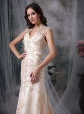 Mermaid Bridal Dress With Champagne Appliques Details Low Price