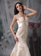 Mermaid Bridal Dress With Champagne Appliques Details Low Price