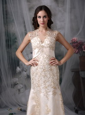 Mermaid Bridal Dress With Champagne Appliques Details Low Price