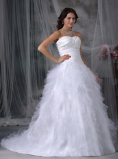 Pretty Ruffles Puffy Skirt Wedding Party Bride Dress White Low Price