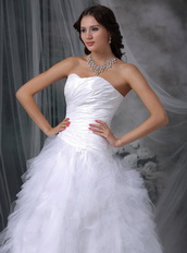 Pretty Ruffles Puffy Skirt Wedding Party Bride Dress White Low Price