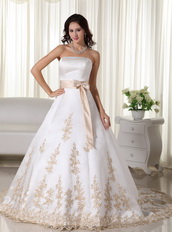 Inexpensive Champagne Appliques Wedding Dress With Belt Low Price