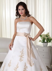 Inexpensive Champagne Appliques Wedding Dress With Belt Low Price