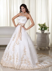 Inexpensive Champagne Appliques Wedding Dress With Belt Low Price