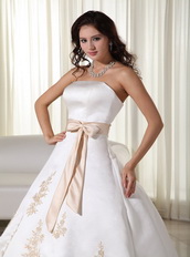 Inexpensive Champagne Appliques Wedding Dress With Belt Low Price