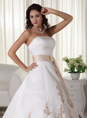 Inexpensive Champagne Appliques Wedding Dress With Belt Low Price