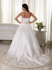 Inexpensive Champagne Appliques Wedding Dress With Belt Low Price