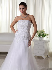 Lovely Applique Decorate Net Wedding Dress Strapless Cheap Price Low Price