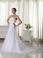 Lovely Applique Decorate Net Wedding Dress Strapless Cheap Price Low Price