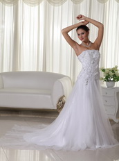 Lovely Applique Decorate Net Wedding Dress Strapless Cheap Price Low Price