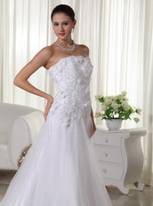 Lovely Applique Decorate Net Wedding Dress Strapless Cheap Price Low Price
