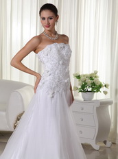 Lovely Applique Decorate Net Wedding Dress Strapless Cheap Price Low Price