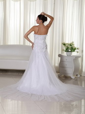 Lovely Applique Decorate Net Wedding Dress Strapless Cheap Price Low Price