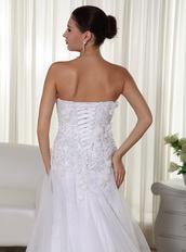 Lovely Applique Decorate Net Wedding Dress Strapless Cheap Price Low Price