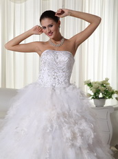 Luxurious Embroidery Feather Wedding Dress With Chapel Train Low Price