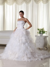 Luxurious Embroidery Feather Wedding Dress With Chapel Train Low Price