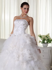 Luxurious Embroidery Feather Wedding Dress With Chapel Train Low Price