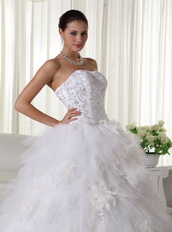 Luxurious Embroidery Feather Wedding Dress With Chapel Train Low Price