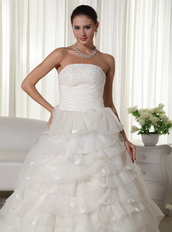 Pretty Strapless Wedding Dress With Layers Puffy Skirt Low Price