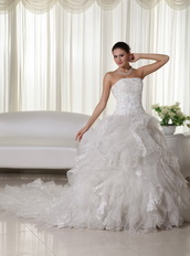 Pretty Strapless Ruffled Skirt Wedding Dress By Top Designer Low Price