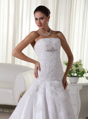 Mermaid Strapless Lovely Wedding Dress Appliques Decorate Low Price