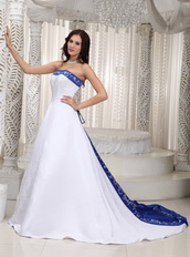 Nice Romantic Embroidery Stain Wedding Dress With Royal Blue Low Price