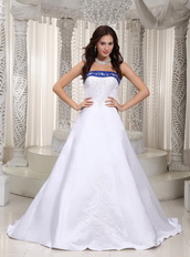 Nice Romantic Embroidery Stain Wedding Dress With Royal Blue Low Price