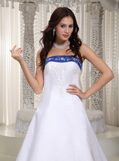 Nice Romantic Embroidery Stain Wedding Dress With Royal Blue Low Price